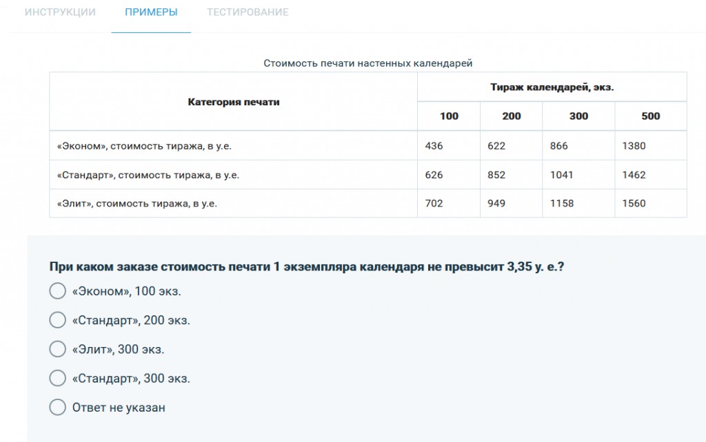 Числовой тест при приеме